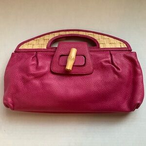 NWOT Elaine Turner Women's Woven Banana Leaf Bamboo Turn Lock Clutch